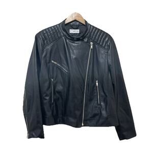 MANGO Faux Leather Jacket - 2XL‎ Black Moto Style Vegan Leather